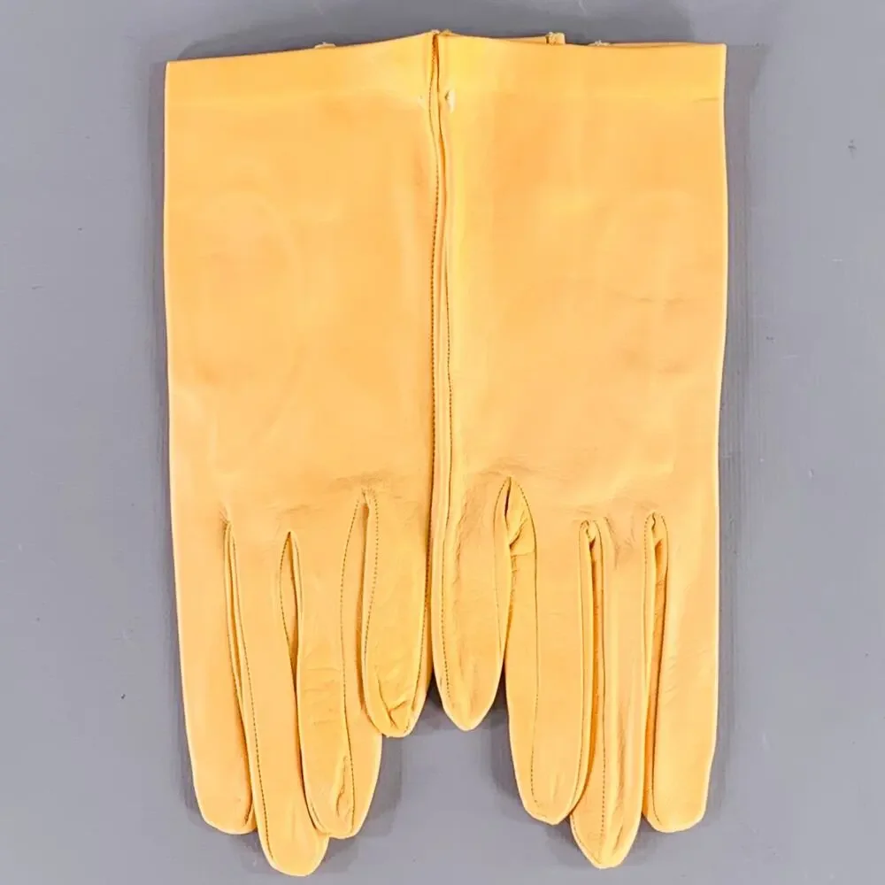 VINTAGE Size 6.5 Yellow Leather Gloves